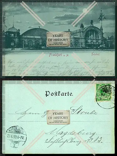 Orig. AK Frankfurt am Main Bahnhof 1899 gelaufen Mondscheinkarte