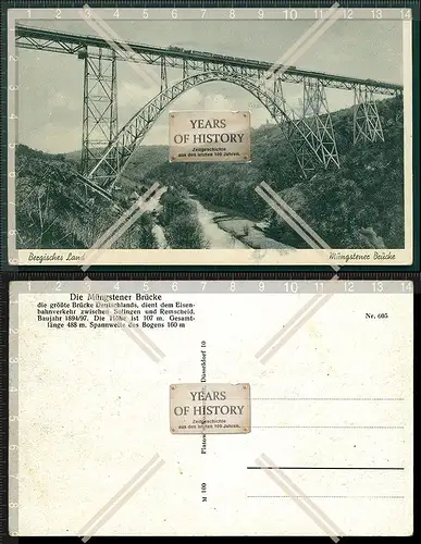 Orig. AK Müngstener Brücke Lokomotive Zug Bahn 1936