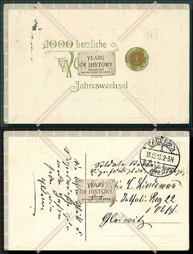 Orig. AK Glückwunsch mit Münze 1 Pfennig 1913 gel. Geld Präge 1000 herzliche