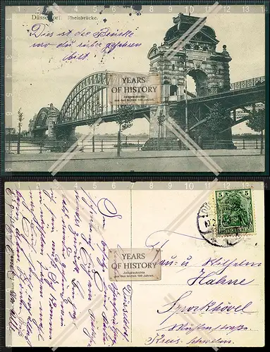 Orig. AK Düsseldorf Rheinbrücke 1914 gelaufen