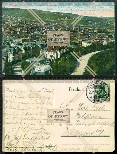 Orig. AK Stuttgart Blick von der neuen Wein steige 1908 gelaufen