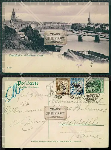 Orig. AK Frankfurt am Main mit Sachsenhausen viele Brücken 1907 gelaufen Sonde