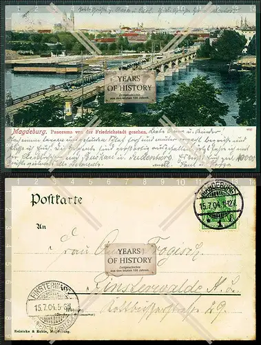 Orig. AK Magdeburg 1904 Soldaten marschieren auf Brücke gelaufen Panorama von 