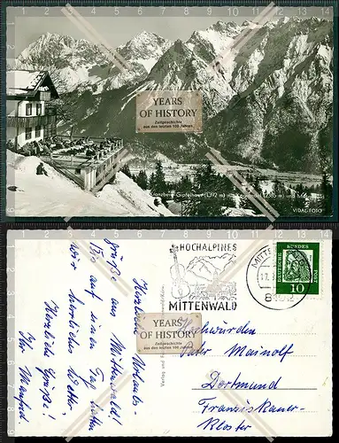 Orig. Foto AK Kranzberg Freising Gipfelhaus mit Karwendel und Mittenwald