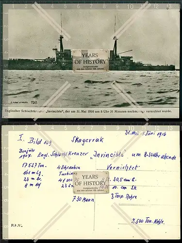 Foto Englischer Schlachtkreuzer Invincible der Mai 1916 nachmittags vernichtet