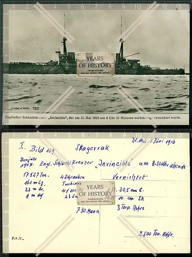 Foto Englischer Schlachtkreuzer Invincible der Mai 1916 nachmittags vernichtet 