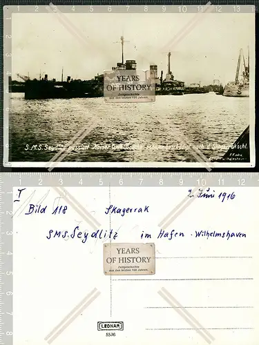 Foto S.M.S. Seydlitz im Hafen Wilhelmshaven Kriegsschiff Kaiserliche Marine SMS
