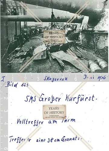 Foto S.M.S. Großer Kurfürst beschädigt Volltreffer am Turm Granate Geschütz SMS