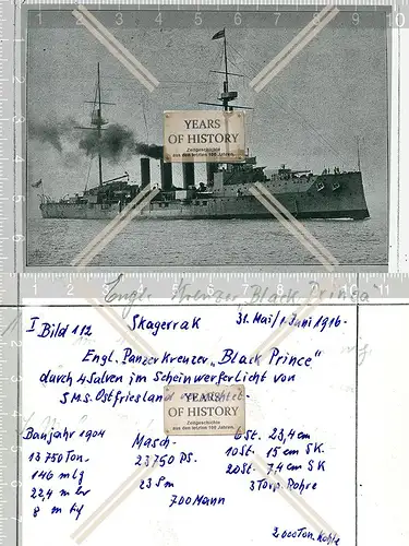 Foto Englisch Panzerkreuzer Black Prince vier Salven von S.M.S Ostfriesland SMS