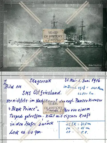 Foto S.M.S. Ostfriesland vernichtete im Nachtkampf englischen Panzerkreuzer SMS