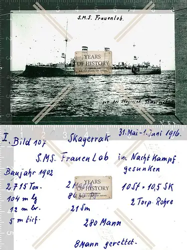 Foto S.M.S. Frauenlob im Nachtkampf gesunken Skagerrak Schlacht Kriegsschiff SMS
