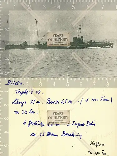 Foto Torpedoboot V 45 Kriegsschiff Kaiserlicher Marine 1916
