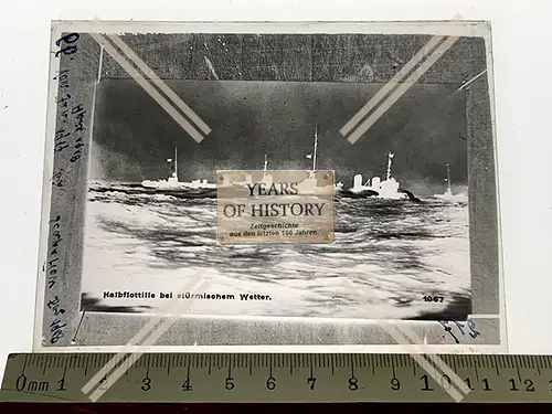 Orig. Glas Dia Halbflottille bei stürmischem Wetter 1916-18 Kriegsschiff Torpe