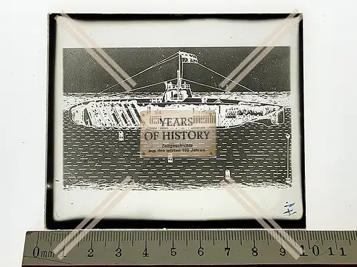 Orig. Glas Dia U-Boot Unterseeboot Schnittzeichnung 1916-18 Kriegsschiff Torped