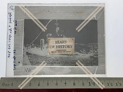 Orig. Glas Dia Rammung mit englischen Zerstörer 1916-18 Kriegsschiff Torpedobo