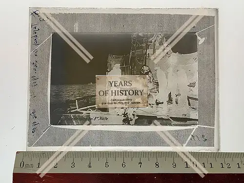 Orig. Glas Dia Geschützbedienung bei 8 Grad Kälte 1916-18 Kriegsschiff Torped