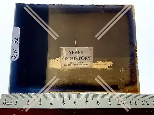 Orig. Glas Dia Saaremaa Ösel Estland 1916-17 Boot Schiff Schlagseite Glas gebr