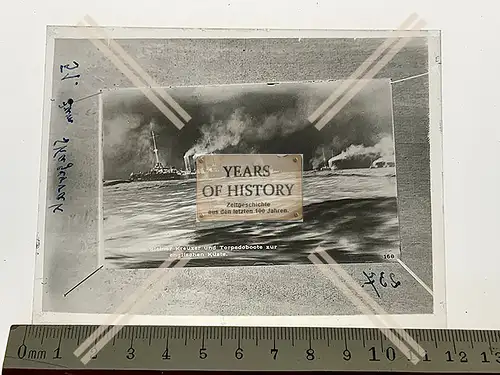 Orig. Glas Dia Kleiner Kreuzer Englische Küste 1916 Kriegsschiffe u. Torpedobo
