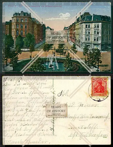 Orig.  AK Köln Rhein Barbarossaplatz mit Hohenstaufenring 1907 gelaufen