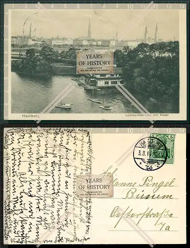 Orig. AK Hamburg Lombardsbrücke Straßen u. Eisenbahnbrücke Alster 1914 gelau