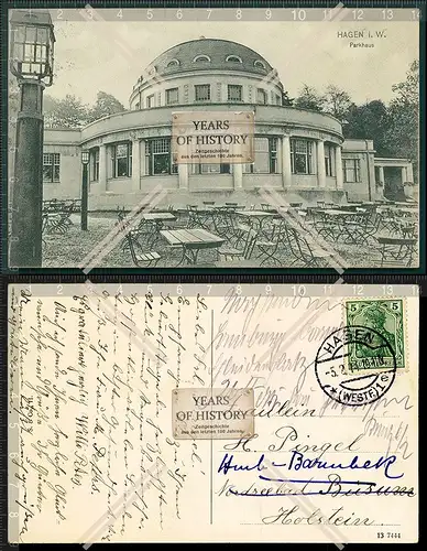 Orig. AK Hagen Westfalen Parkhaus Biergarten Restaurant 1911 gelaufen