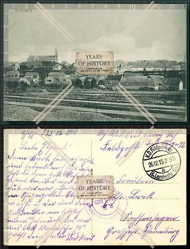 Orig. AK Altkirch Elsass Haut-Rhin Kirche Stadt 1915 Feldpost gelaufen