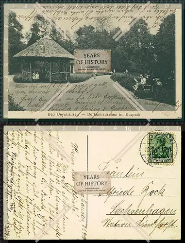 Orig. AK Bad Oeynhausen Borkenhäuschen im Kurpark 1914 gelaufen