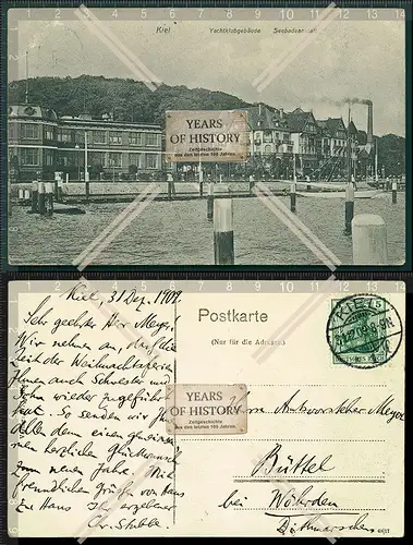 Orig. AK Kiel Traditions-Yachtclub Gebäude Uferpromenade 1909 gelaufen