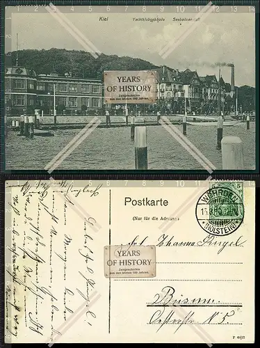 Orig. AK Kiel Traditions-Yachtclub Gebäude Uferpromenade 1910 gelaufen 