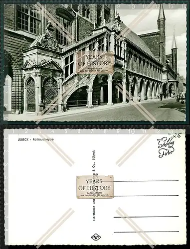 Orig. Foto AK Lübeck Rathaus Treppe Straßenansicht