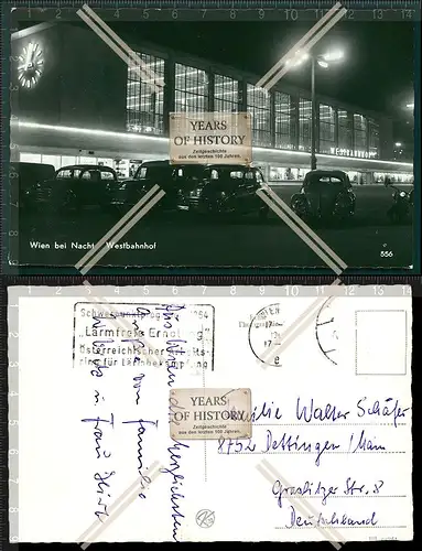 Orig. Foto AK Wien Nacht Westbahnhof VW Käfer Oldtimer Volkswagen und andere F