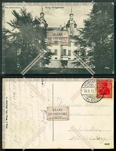 Orig. AK Swisttal-Heimerzheim Burg Kriegshofen Wasserburg 1919 gelaufen