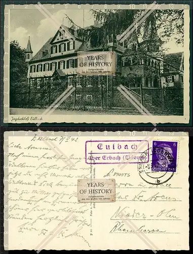 Orig. AK Jagdschloss Eulbach Landpoststempel Eulbach über Erbach gel. 1942 Mic