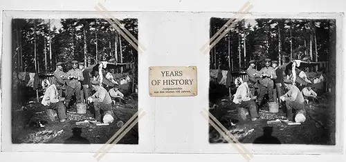 Orig. Stereo Glasdia 1.WK Weltkrieg 1914-18 Ostfront Waldlager Kartoffel schälen