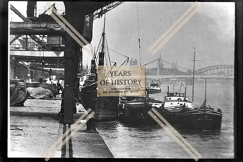 Foto Köln 1944-46 Hafen Schiffe Rhein Brücke