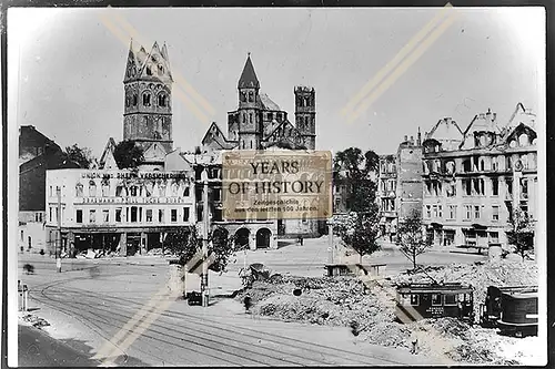 Foto Köln 1944-46 Union und Rheinversicherung zerstört Trümmer Straßenbahn 