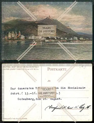 Orig. AK Drachenfels Godesberg 1925 Werbekarte Hotel auf den Drachenfels Josef