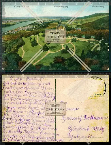 Orig. AK Königswinter Drachenburg Petersberg Rhein Siebengebirge Bonn 1915 gel