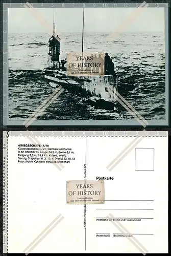 Postkarte Küstentauchboot U-Boot Unterseeboot U 22