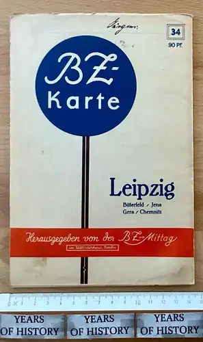 BZ-Karte 34 Leipzig Bitterfeld Jena Gera Chemnitz 1 : 250.000. farbige Faltkarte