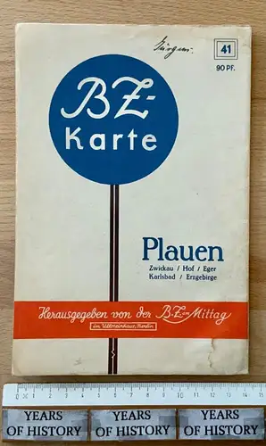 BZ-Karte 41 Plauen Zwickau Hof Eger Karlsbad Erzgebirge 1 : 250.000. farbige