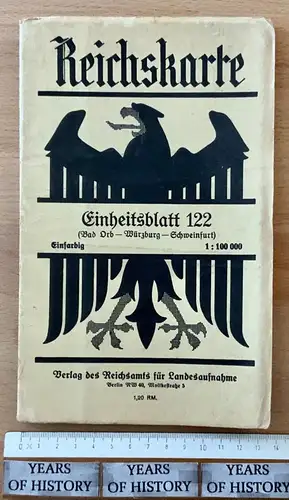 Reichskarte Einheitsblatt 122 ( Bad Orb Würzburg Schweinfurt ) einfarbig