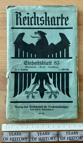 Reichskarte Einheitsblatt 83 ( Dortmund Soest Arnsberg ) in 5 Farben 1:100 000