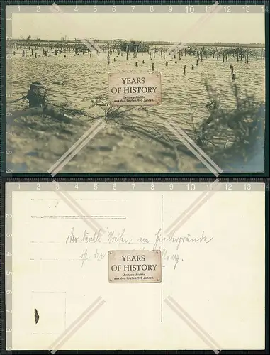 Orig. Foto AK 1.WK 1917 Sperren Draht Überschwemmung Holzbunker
