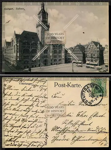 Orig. AK Stuttgart Rathaus gel. 1912