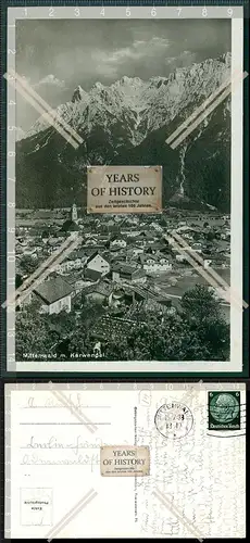 AK Mittenwald mit Karwendel 1933 gel. Briefmarke falsch platziert seltene Varia