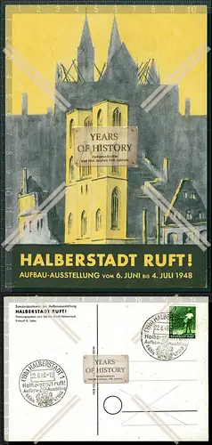 AK Halberstadt ruft Sonderpostkarte zur Aufbauausstellung Entwurf Lipke 1948 ge