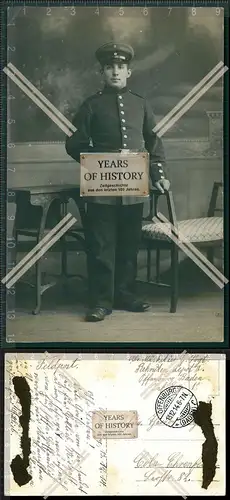 Foto AK Soldat 1. Weltkrieg gelaufen 1914 Offenburg Baden Weitere Info Rückseite