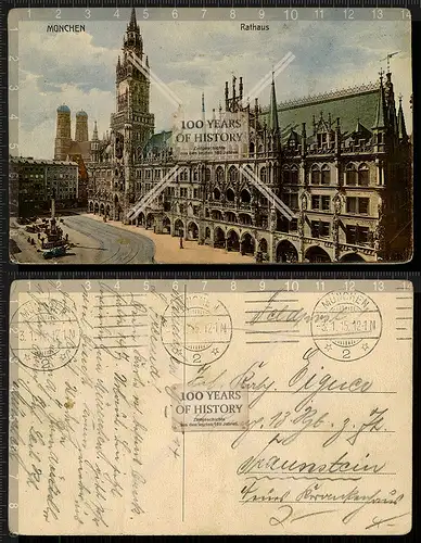 Orig. AK München Rathaus Marienplatz gel. 1915