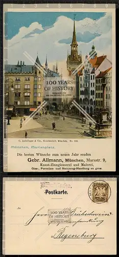 Orig. AK München Marienplatz Werbekarte Werbung Reklame Allmann